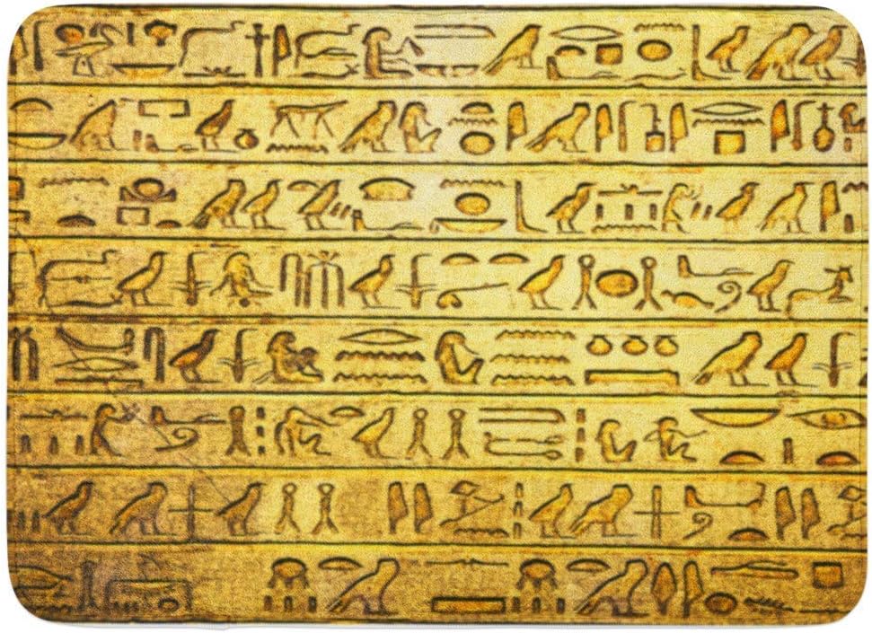 SPXUBZ Ancient Egyptian Hieroglyphs Yellow Non Slip Entrance Rug Outdoor/Indoor Durable and Waterproof Machine Washable Door mat Size:23.6x15.7 inch