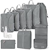 Compression Packing Cubes 10 Sets, Packing Organizers, Extensible Suitcase Organiser Bags, Travel Organizer Cubes for Travel Essentials Grey