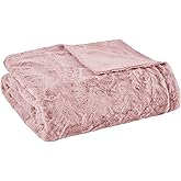 Madison Park Zuri Soft Plush Luxury Oversized Faux Fur Throw Animal Stripes Design, Faux Mink On The Reverse, Modern All Seasons Blanket for Bed, Sofa Couch, Office, Blush, 60x70