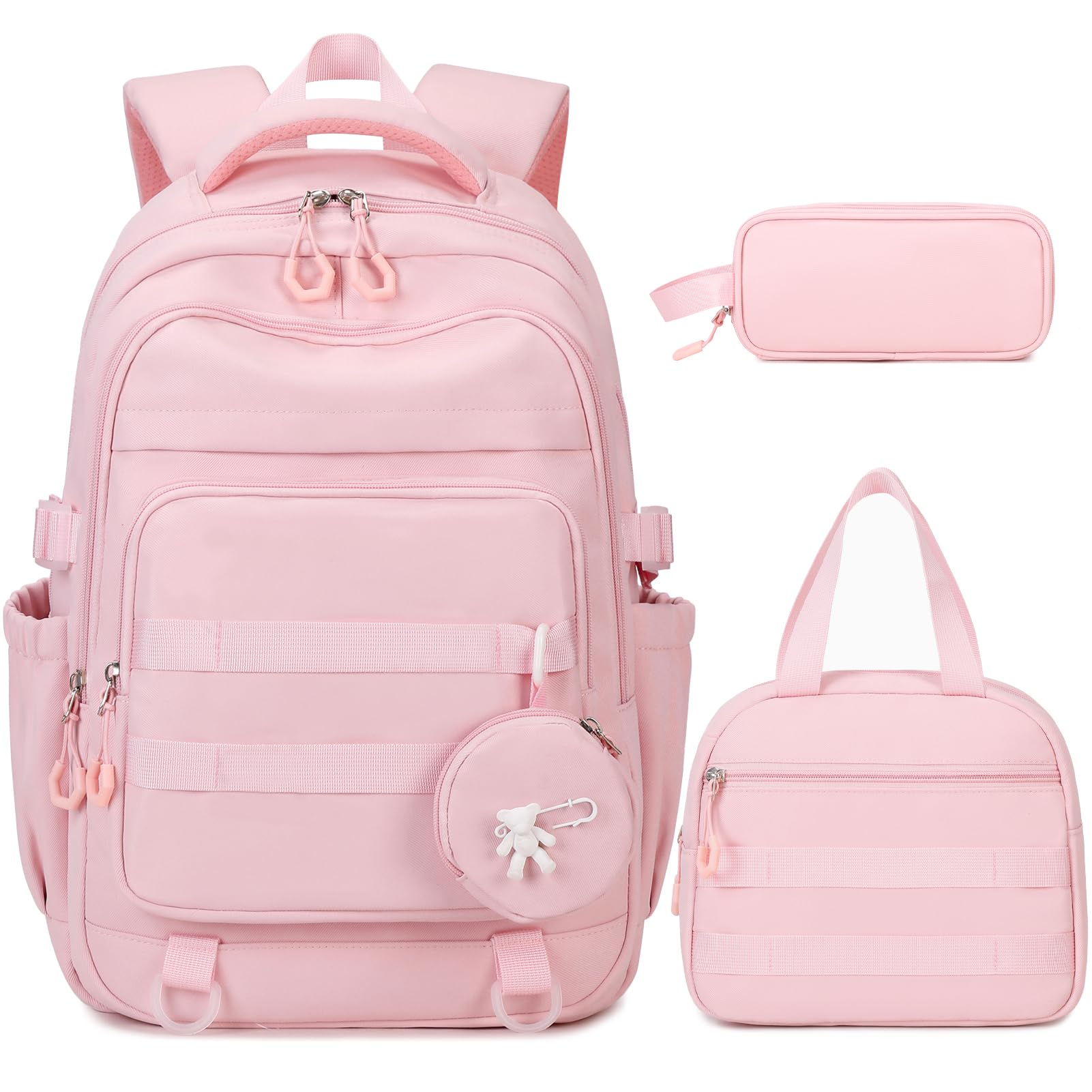 Photo 1 of ACESAK Backpacks for Girls - 4PCS Girls Backpack with Lunch Bag & Pencil Pouch Coin Pruse for Teens Kids Elementary Middle High School College Student Bookbag Daypack (Pink)