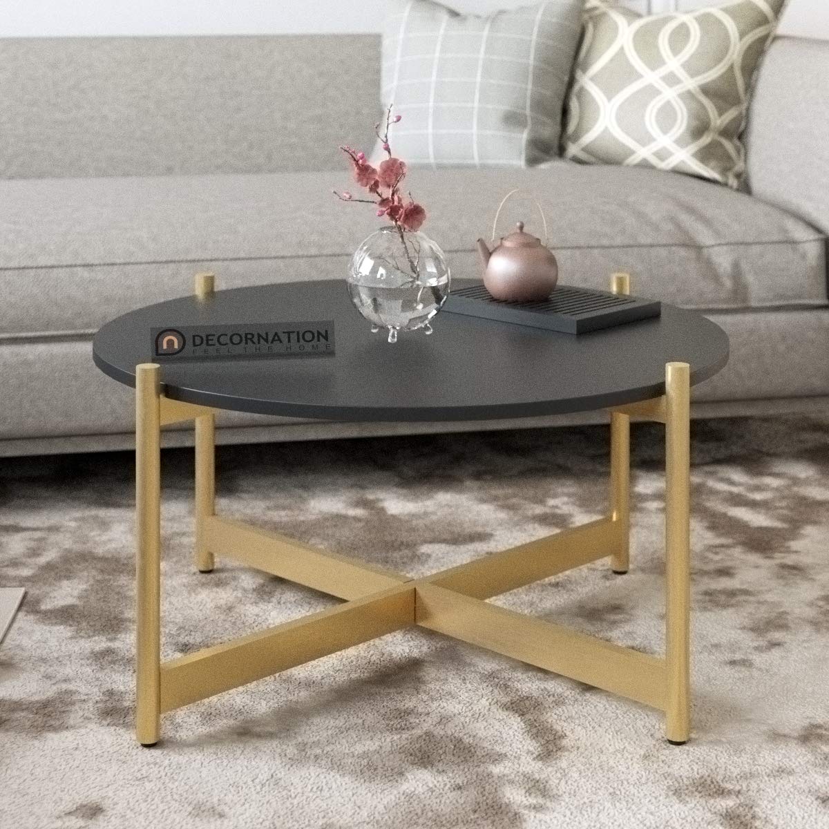 Decornation Cherrie Round Coffee Table With Metal Legs Black Amazon In Electronics
