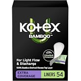 Kotex Bamboo Wrapped Liners, Light Absorbency, Extra Coverage, 54 Count | Xpress Dri Core, Light Flow &amp; Discharge Protection, Helps Stop Odor, 100% Bamboo-Derived Viscose Top Layer