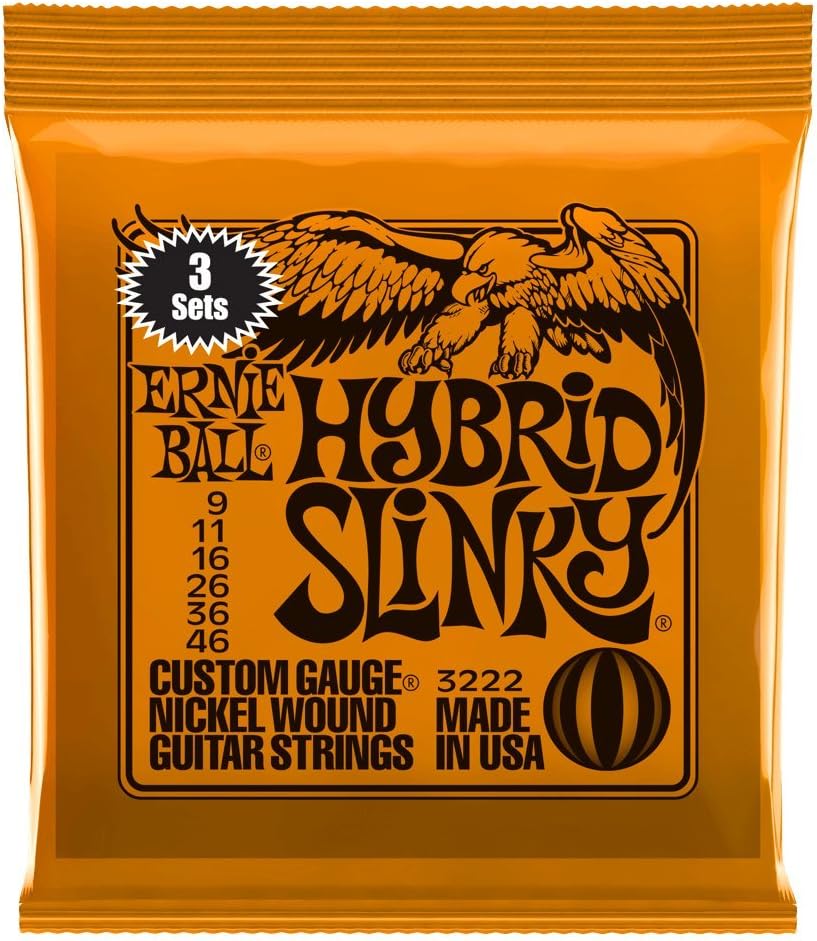 Ernie Ball Hybrid Slinky Nickel Wound Electric Guitar Strings 3 Pack - 9-46 Gauge, Hybrid (9-46), 3-Pack