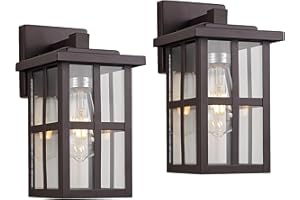 MICSIU Bronze Outdoor Wall Sconce 2 Pack, 11 Inch Exterior Light Fixtures Wall Mount with Clear Glass Shade, Waterproof Outdoor Porch Lights for House, Garage, Pathway, Walkway