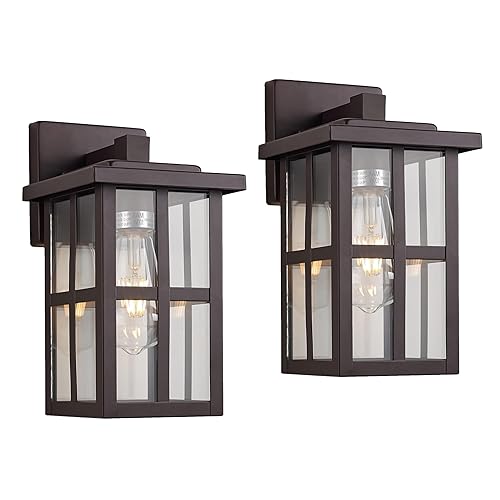 MICSIU Bronze Outdoor Wall Sconce 2 Pack, 11 Inch Exterior Light Fixtures Wall Mount with Clear Glass Shade, Waterproof Outdoor Porch Lights for House, Garage, Pathway, Walkway