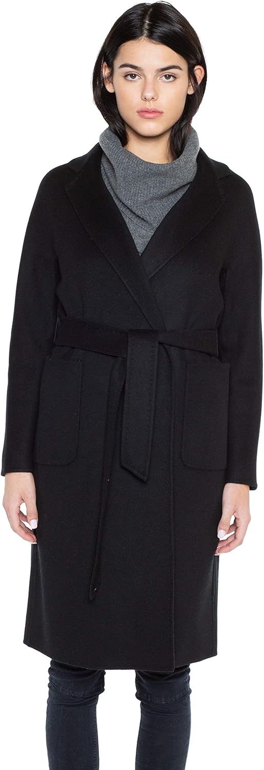 JENNIE LIU Women's Cashmere Wool Double Face Trench Coat with Belt: Clothing