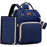 ROSEGIN Diaper Bag Backpack with Changing Pad, Pacifier Case, Baby Bag for Boy Girl Toddler - Large, Stylish, Waterproof Travel Quilted Diaper Bag for Mom - Baby Shower - Navy Blue