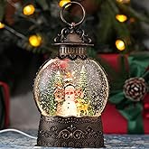 Snow Globe with Snowman & Cristmas Tree, Light Up Christmas Snow Globes with Music Timer - USB Plug or Battery Operated Glitter Globe Indoor Christmas Decorations