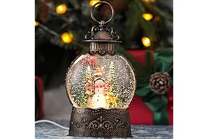 QUKULOV Snow Globe with Snowman & Cristmas Tree, Light Up Christmas Snow Globes with Music Timer - USB Plug or Battery Operated Glitter Globe Indoor Christmas Decorations