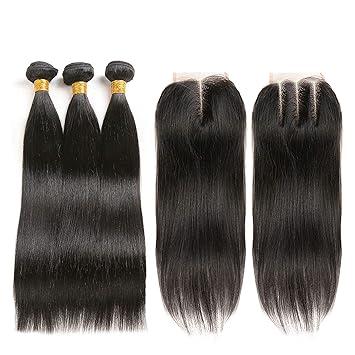 Amazon Com Brazilian Straight Human Hair Weave Bundles With Lace