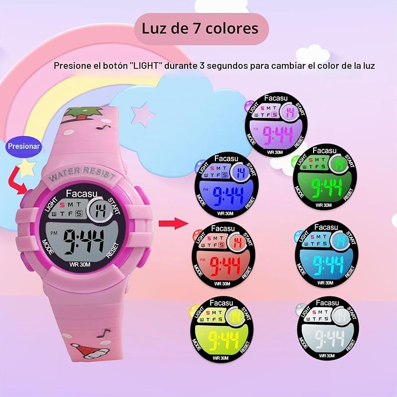 Reloj Digital Infantil Resistente al Agua, con Luces Coloridas para Deportes y Aire Libre, Cronómetro y Alarma, Regalo para Niños de 4 a 8 Años — foto 3 de 7