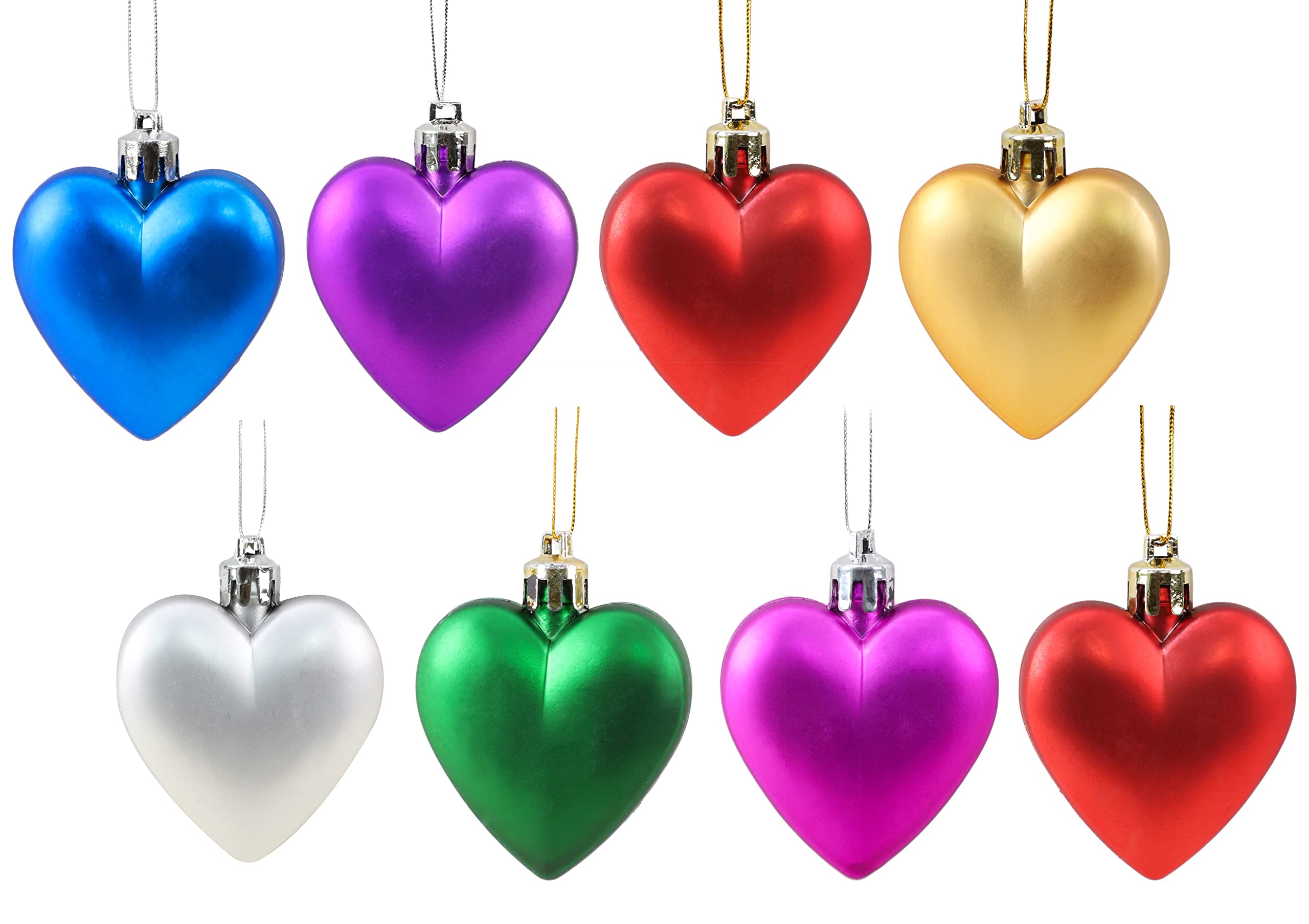 Toyland® 8 x 5cm COLOURFUL Heart Shaped Christmas Tree Baubles