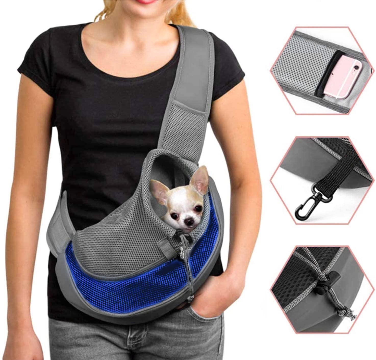 Pet Dog Carrier Sling Hands-Free Sling Bag Breathable Mesh Outdoor Travel Bag Small Dogs Cats Shoulder Tote Bag with Front Pocket and Adjustable Shoulder Strap for Outdoor Travel Walking Daily Use