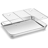 Homikit Baking Sheet with Wire Rack, 10 x 8 Inch Stainless Steel Cookie Sheets for Baking, Small Baking Pan with Cooling Rack, Nonstick Metal Toaster Oven Bacon Tray, Rust Free & Dishwasher Safe
