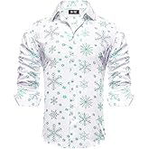 Hi-Tie Mens Christmas Dress Shirts Long Sleeve Casual Ugly Santa Claus Button Down Xmas Shirts for Men Party Holiday