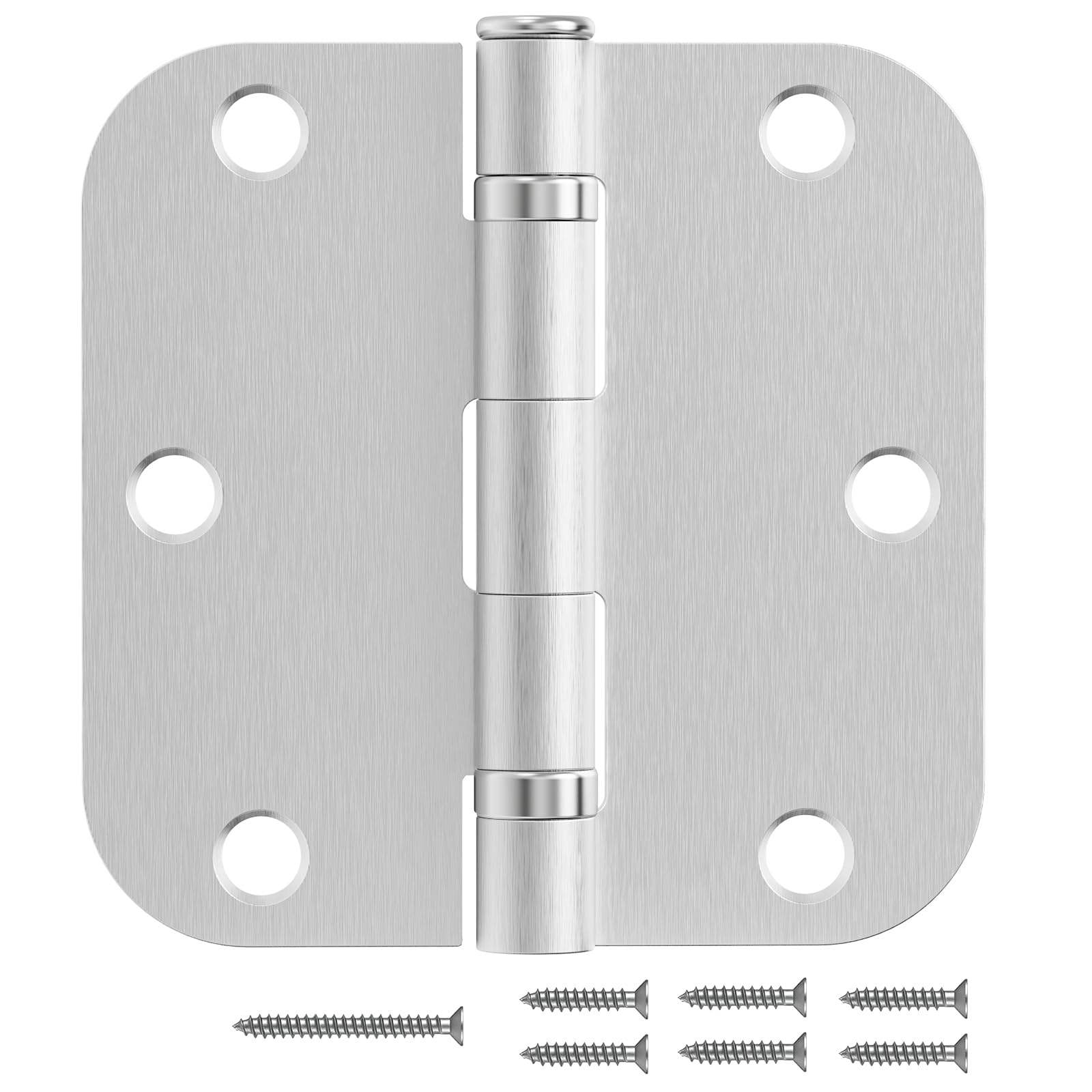Brushed Nickel Door Hinges 12 Pack 3.5 Inch 5/8" Radius Round Satin Nickel Interior Ball Bearing Hinges with 5/8" Radius Corners Squeak-Free Silver Hardware Image