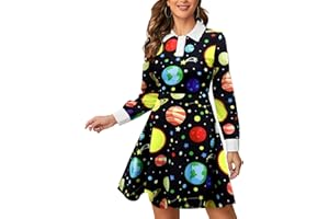 PHIXWORLD Womens Long Sleeves Peter Pan Collar Aline Fit and Flare Wednesday Addam Dress