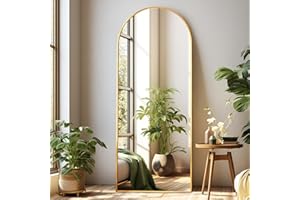 Dewfig Arched Full Length Mirror, 64"*21", Large Floor Mirror with Stand, Full Body Mirrosr Standing Mirrors for Leaning or Hanging Bedroom, Living Room,Dressing Room, Aluminum Alloy Frame, Gold