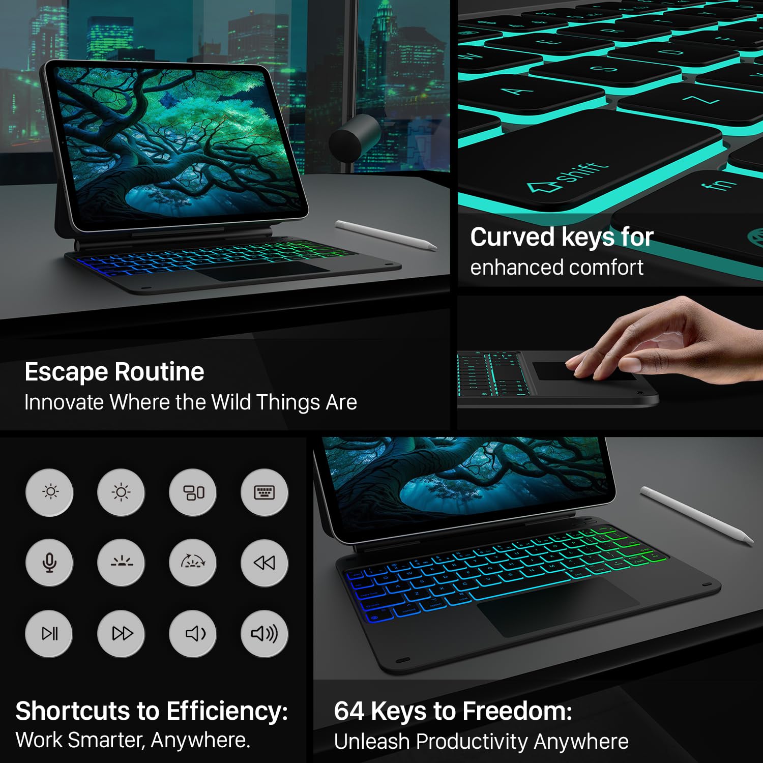 typecase Edge Keyboard Case for iPad Air 11-inch (M3 2025 / M2 2024)& iPad Pro 11 inch (4th/3rd/2nd/1st Gen),Magic Keyboard for Air 5th/4th Gen,Multi-Touch Trackpad, 11 Colors Backlight,Black