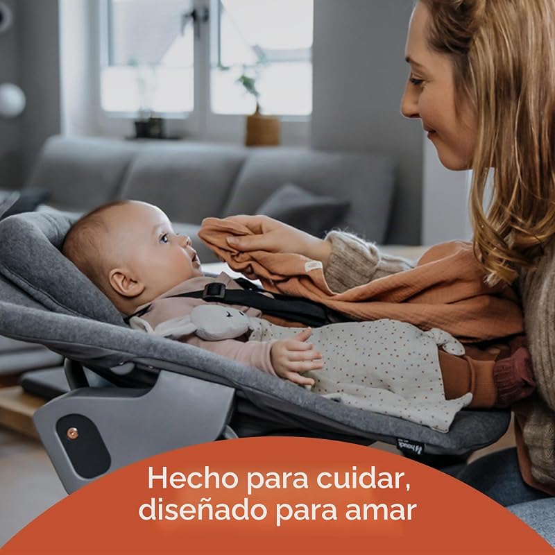 Alpha Bouncer Premium Hamaca Bebé para trona Evolutiva Alpha & Beta desde el Nacimiento, Balancin Bebe con Arnés de 5 Puntos, Mecedora Bebe Reclinable - Gris