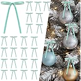 ALIBBON 24 Pcs Light Blue Bows for Christmas Tree Velvet Ribbon Bows Christmas Tree Decorations Pre-Tied Vintage Xmas Bow for Wreaths Xmas Ornaments for Trees Wedding Birthday Party 3/8" Wide, 5 x 7