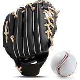 Baseball Glove,Baseball Softball Mitt with Ball for Kids Youth Adults Training and Beginner,Right Hand Throw,Left Hand Glove