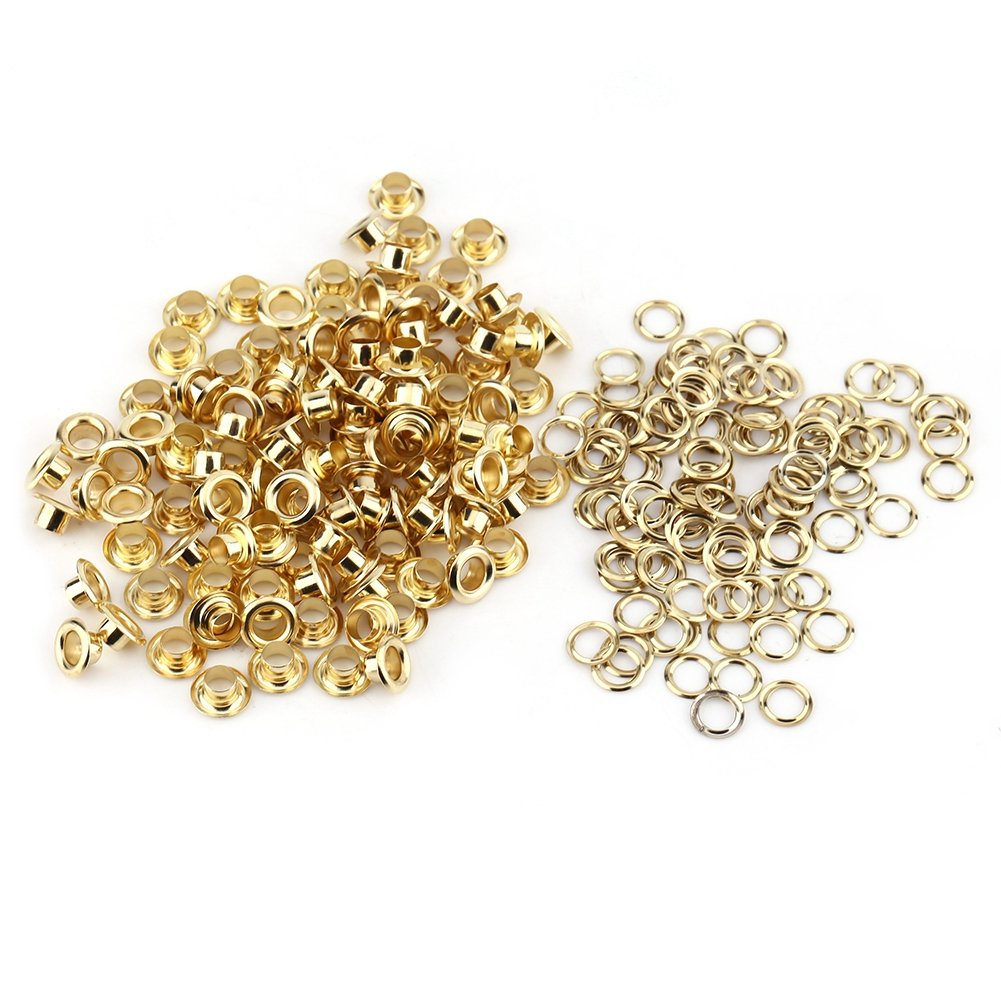 100pcs Eyelet Grommet Set, 5mm Eyelets Craft Rivets Gold Silver Color Plain Grommets and Washers Decorative Accessories for Shoes HandBags Hats(Gold)