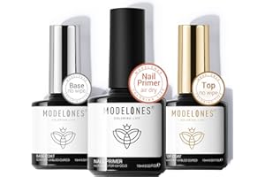 modelones Gel Top Coat and Base Coat With Nail Primer, 3 Pcs No Wipe Clear Base and Top Coat Nail Bonder Primer Super Shiny Gel Polish Home DIY Manicure 10 ml