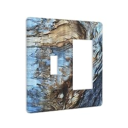Rustic Tree Bark Blue Wood 2 Gang Single Toggle