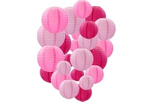 TIM&LIN Pink Paper Lanterns Decorative, Chinese/Japanese Hanging Round Paper Lanterns Decorations for Wedding, Bridal/Baby Shower, Valentine's Day, Gender Reveal (12 PCS)
