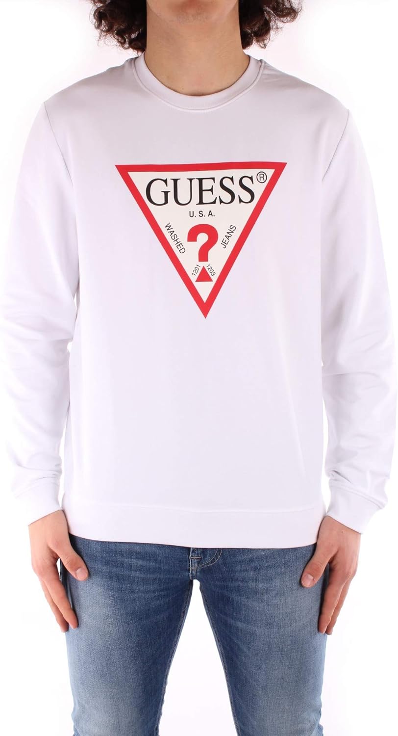 Guess Jeans Felpa Uomo M1RQ37 K6ZS1, Girocollo In Misto Cotone Organico, Slim, Felpata, Nero