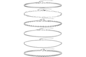 Wrlcorly 6Pcs Stainless Steel Chain Bracelets for Men Women 2mm Cuban Snake Twists Rope Box Beads Paperclip Link Chain Bracelet Sets Jewelry Gifts 7 Inches Length Adjustable