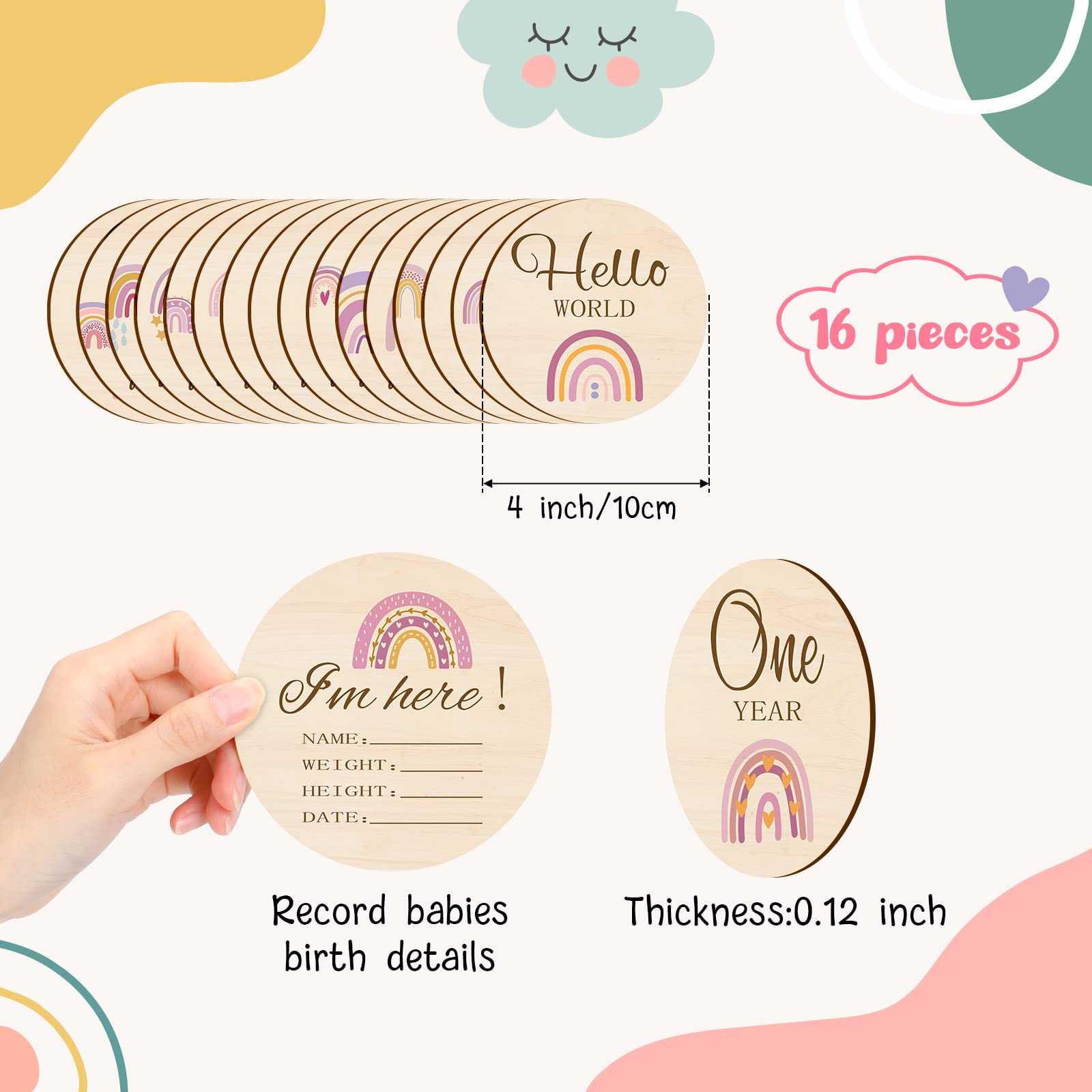 Mua 16 Pieces Wooden Baby Monthly Milestone Cards Baby Monthly ...