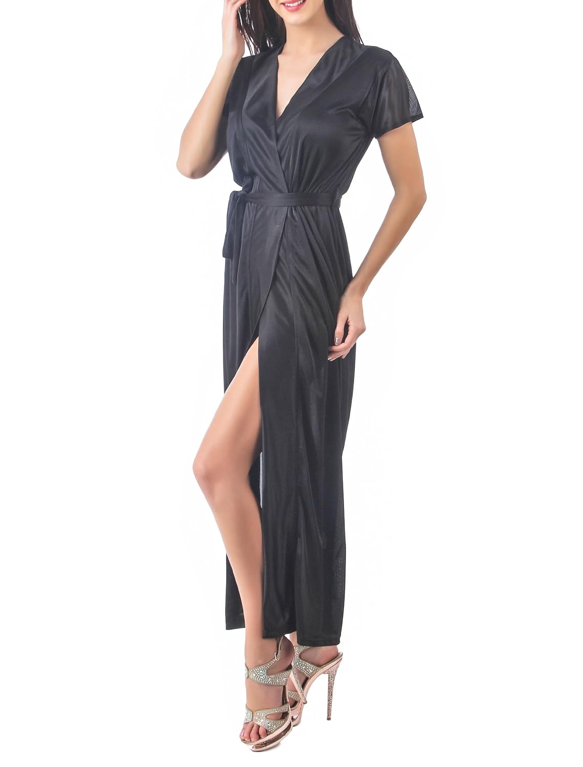 satin wrap gown