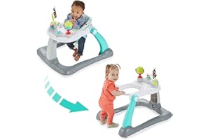 Kolcraft Tiny Steps 2 in 1 Foldable Infant and Baby Walker with Wheels, Seated or Walk Behind Activity Center, Entertaining Developmental Activities for Boys and Girls, Wide Base Sturdy Frame, Bubbles