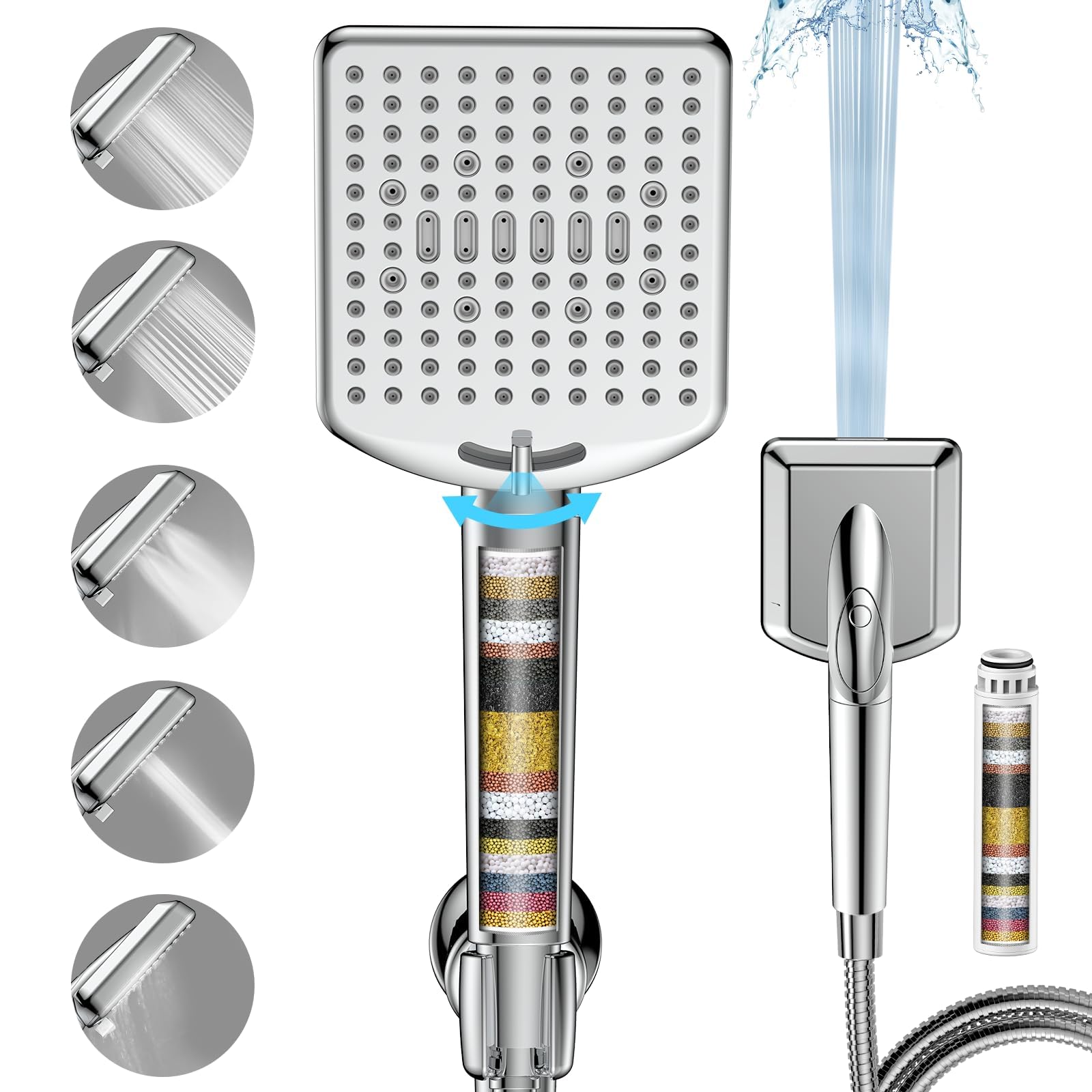 Photo 1 of Homlord Filtered Shower Head with Handheld - High Pressure 6 Modes, 120 Anti-clog Nozzles, Detachable Showerhead with Hard Water Filters, Extra Long 6ft Hose, Power Wash Mode to Clean Bathroom, Pets