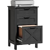 HOMCOM 3 Drawer File Cabinet Printer Stand Silent Slides Distressed Black | Vertical Filing Cabinet for Hanging A4/Letter Size, Rustic Farmhouse Printer Stand with Storage, Home Office