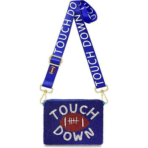 Game Day Beaded Purse Women\'s Football Crossbody Shoulder Bag Tailgate Beaded Game Day Purse for Women White Blue Football  main image 2