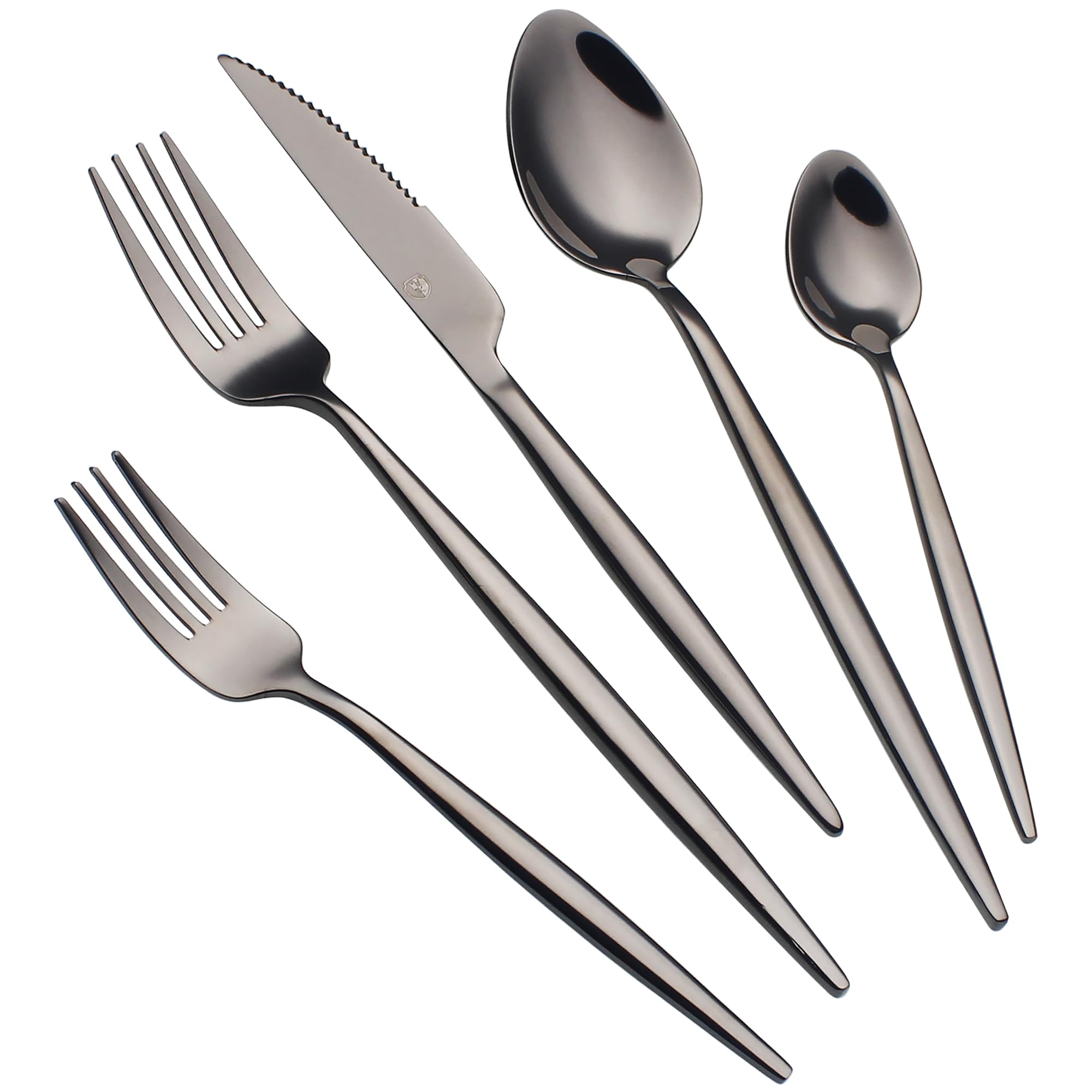 Photo 1 of CHAAMFORGE 20 Piece Luxury Silverware Set for 4 Black Mirror-Polished 18/10 Stainless Steel Heavy Flatware Set Modern Cutlery Set Knife/Fork/Spoon with Gifts for Home & Restaurant