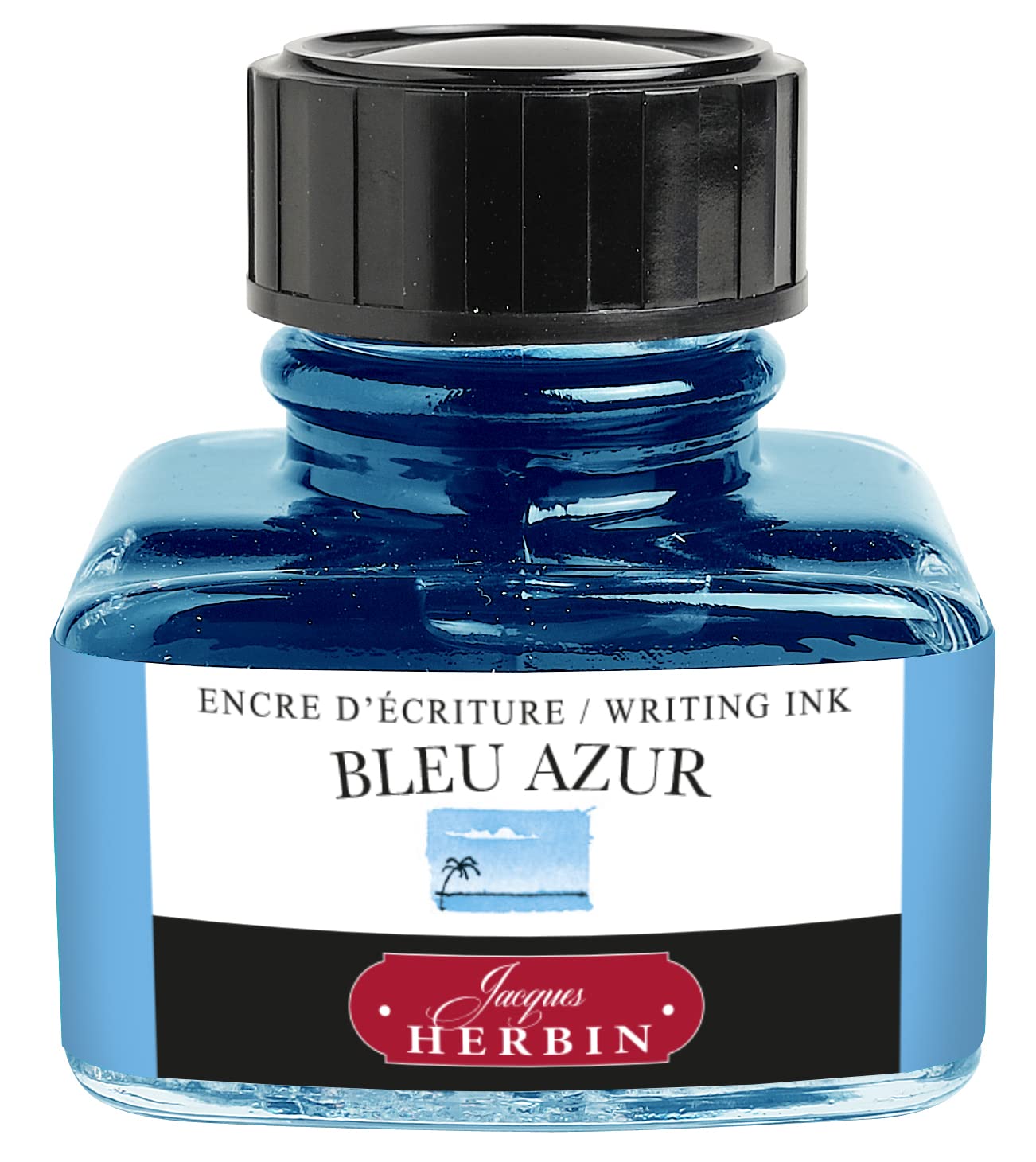 Jacques Herbin 13012T - One 30 ml Bottle of Ink for Fountain pens and Rollerball pens, Bleu Azur/Azure Blue Colour - Made in France - Calligraphy Writing