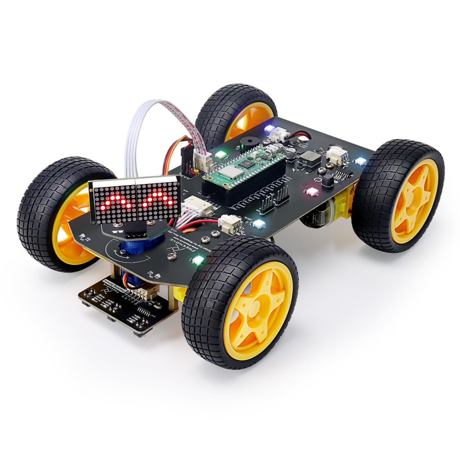 Freenove 4WD Car Kit for Raspberry Pi Pico W (Included) (Compatible with Arduino IDE), Dot Matrix Expressions, Obstacle Avoidance, Line Tracking, Light Tracing, Colorful Light, App