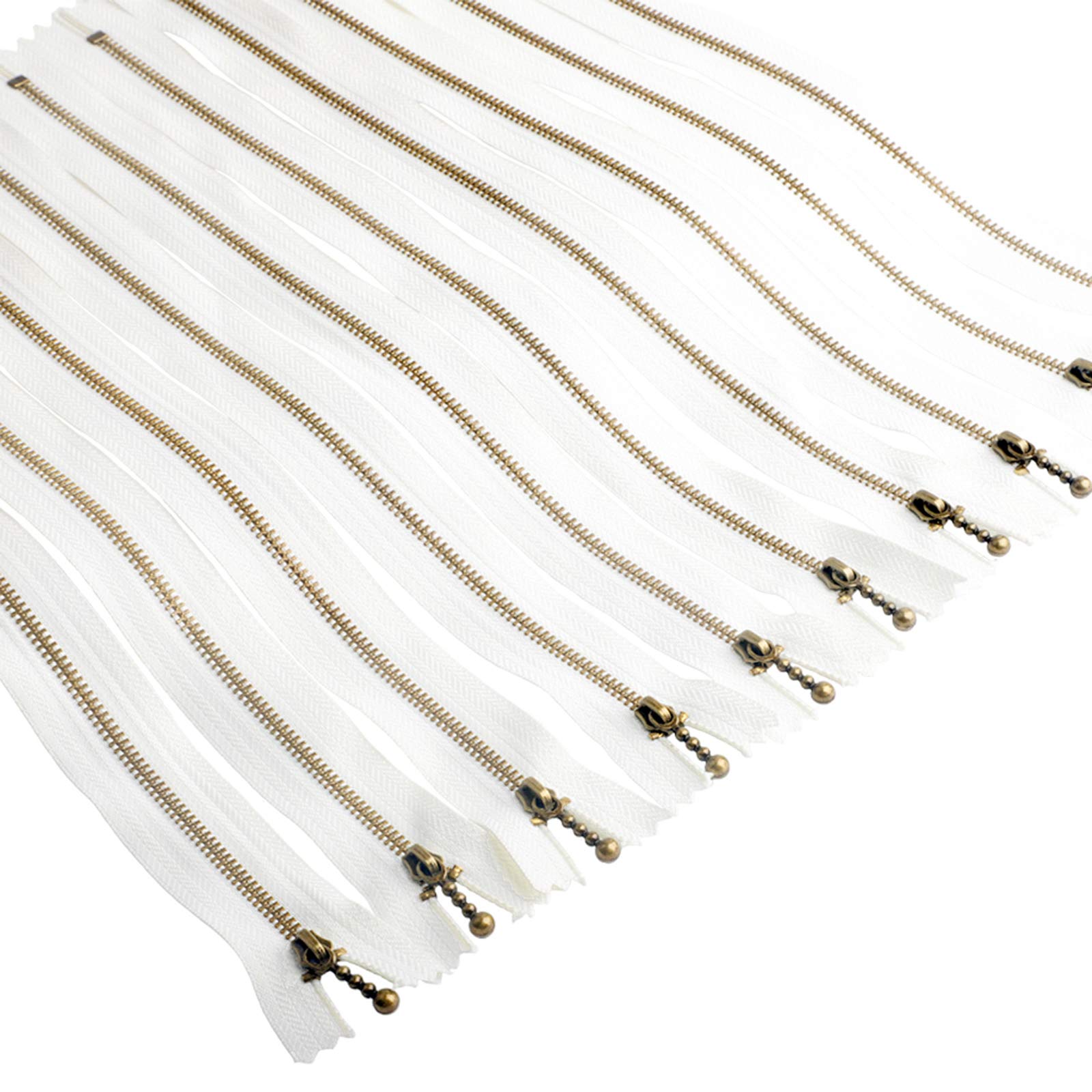 Beaulegan Metal Zippers 10 Pcs - #3 Antique Brass Close-end 6 Inch (15 cm), White โ image 1