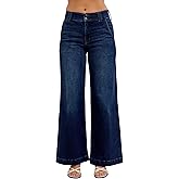 Judy Blue High Waist Dark Wash Wide Leg Trouser Jeans, Short Inseam 31"