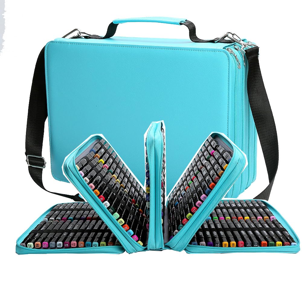 Photo 1 of New 224 Slots Marker Case Organizer-PU Leather Markers Holder Marker Organize for Markers and Sketch Markers (Blue, 224 Slots)