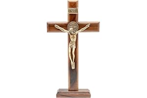 Intercession Wall and Table Wood Cross Crucifix (10 inches - Antique Gold)