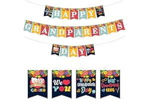BISWITER Happy Grandparents Day Banner, NO-DIY Grandparents Day Decorations Banner,Grandma and Grandpa Party Supplies