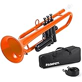 PAMPET Professional Plastic Bb Trumpet for Advanced Student Beginner Orange | Lightweight Durable Standard Trumpets Bb Trumpets Instrument With 3C and 7C Mouthpiece