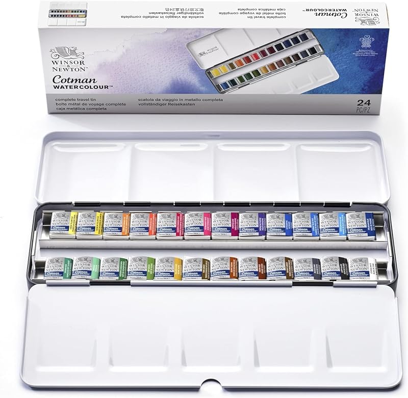 Winsor & Newton Cotman Complete Travel Tin 24 Half Pans Watercolour