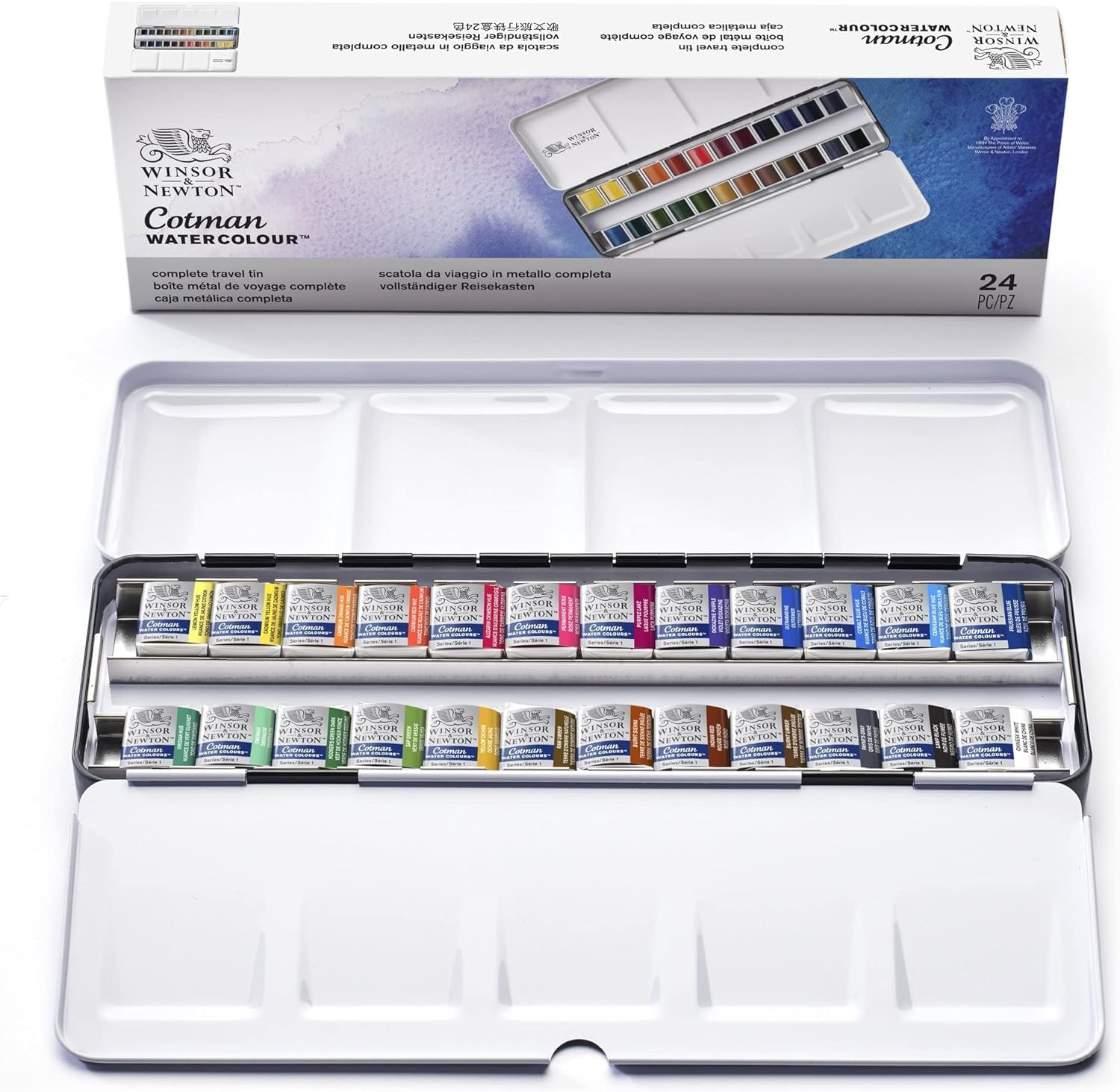 Winsor & Newton, Cotman Watercolour, 'Complete Travel Tin' , 24 x Half Pans — image 1