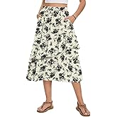 Leafsay Women's Boho Tiered Midi Skirt Vintage Summer Elastic High Waist Skirt Ruffle A-Line Flowy Skirts with Pockets